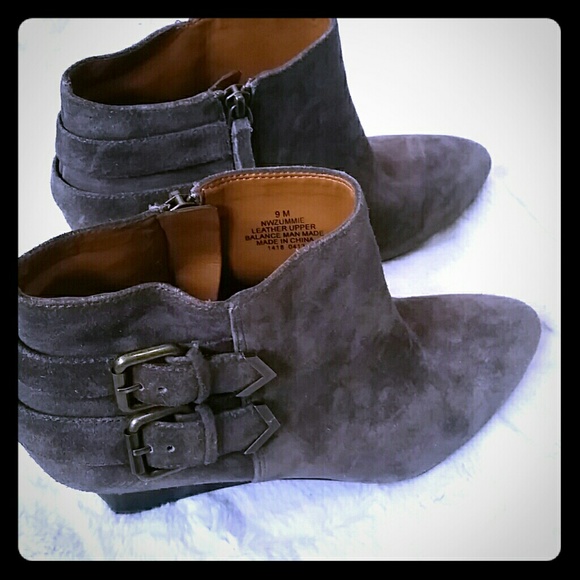 Nine West Shoes - Nine West Buckled Grey Suede Ankle Bootie 9